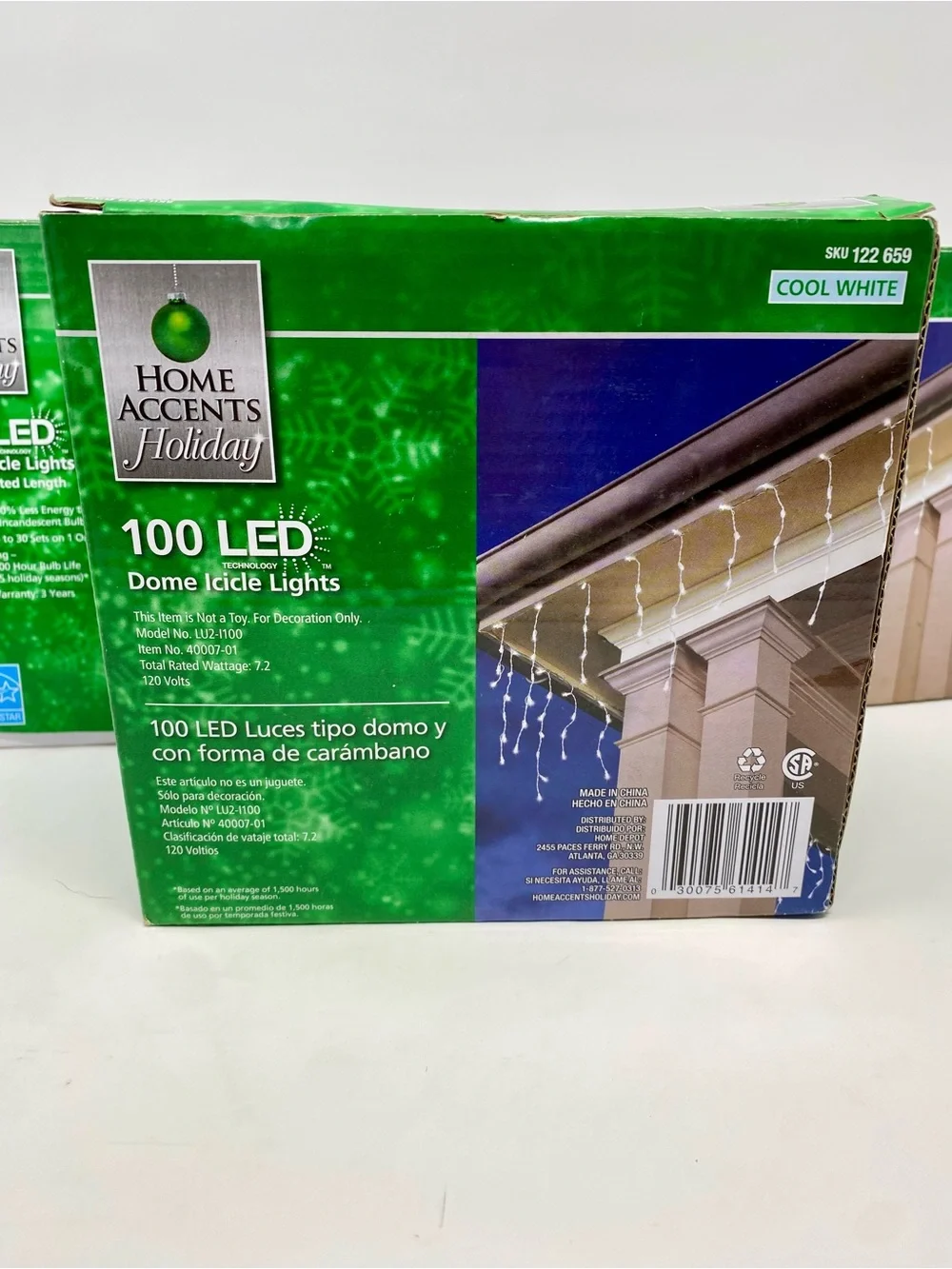 Set of 3 - Home Accents Holiday 100 LED Dome Icicle Lights - Cool White